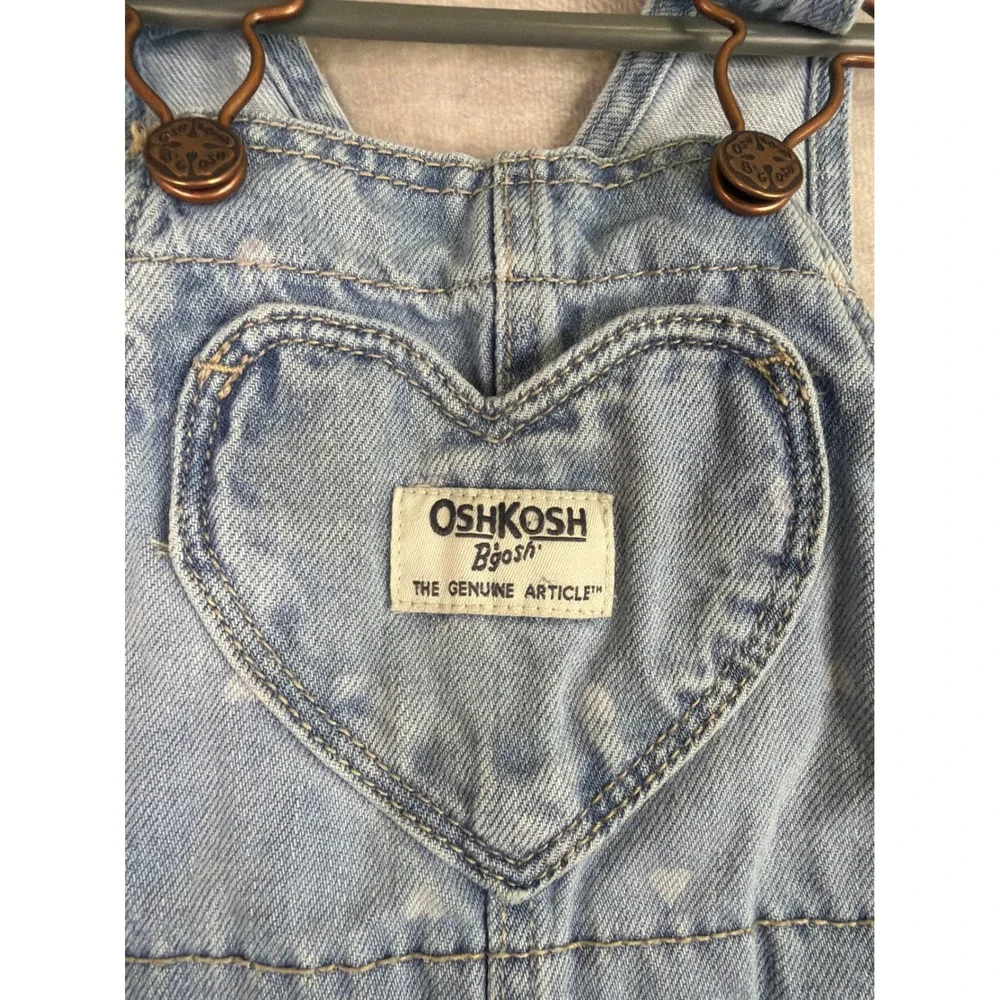 OshKosh B'gosh Denim Overalls Girls 9M Light Blue Heart Print Bib Overalls